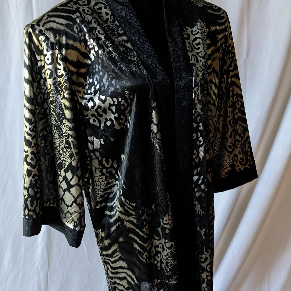 Vintage Lady Gregory Duster/Komono/Jacket Black & Animal Print Size 16W - Picture 3 of 7